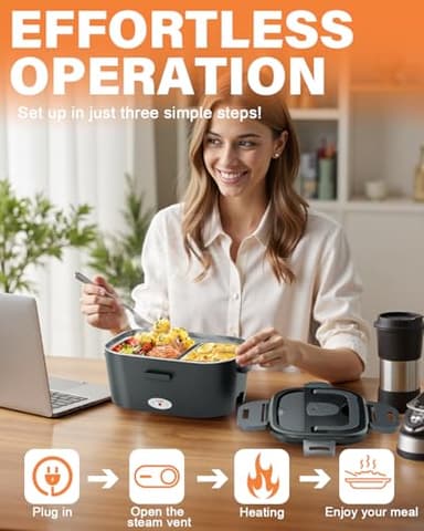 Geveniss Electric Lunch Box for Men, Women & Adults - 80W Fast Heating - Heated Lunch Box with Dual 1.5L SS Containers - Portable Food Warmer for Car, Truck, Office - Image 3