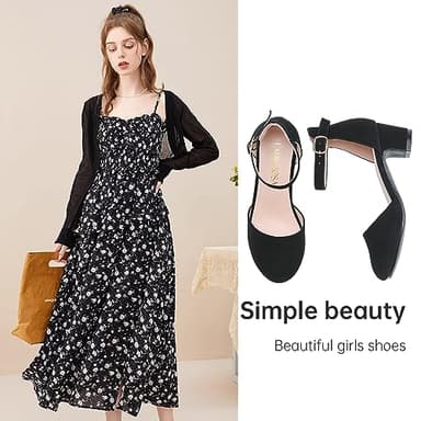 LAURMOSA Black Dress Shoes for Girls Chunky Block Heels for Little Big Kids Princess Flower Girl Shoes for Wedding Party Closed Round Toe Pumps with Ankle Strap(L1012 Black 5) - Image 8