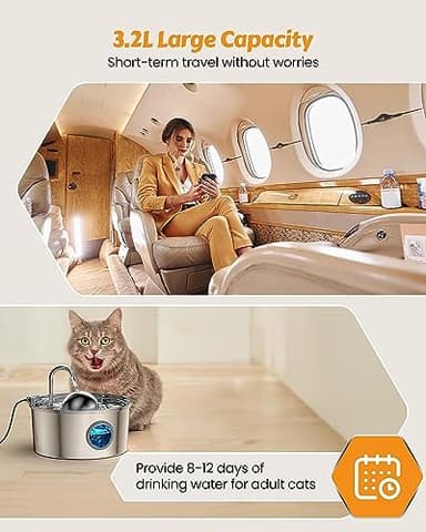 AONBOY Cat Water Fountain with Water Level Window, 108oz/3.2L Cat Fountain Stainless Steel, 6Filters + 3Sponge Filters, Faucet Shape Dog Water Fountain, Double Noise Reduction Design, Multi Filtration - Image 4