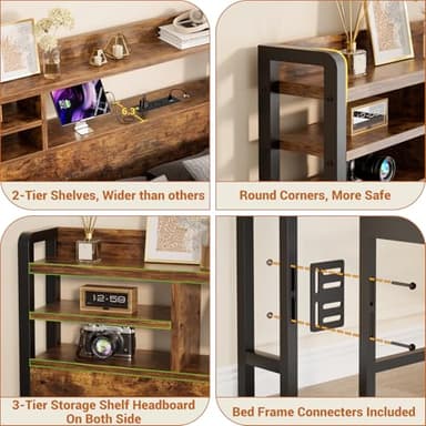 Aheaplus Headboard for King Size Bed with Storage, Headboards with LED Light, Power Outlets, USB Ports King Size Head Board, Wood headboard Only Sturdy and Stable Headboards, Modern, Rustic Brown - Image 6