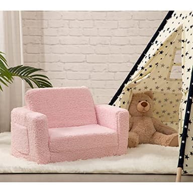 ALIMORDEN 2-in-1 Flip Out Cuddly Sherpa Toddler Couch Convertible Sofa to Lounger, Pink - Image 6