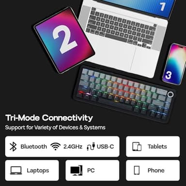 EPOMAKER X Aula F65 PRO Wireless Mechanical Gaming Keyboard, Hot-Swap, 5-Layer Padding, Creamy Gasket, Knob and Shine-Through PBT Keycap, RGB, BT/2.4GHz/USB-C (Gradient Grey, Graywood V3 Switch) - Image 3