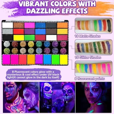 Professional Face Painting Kit for Kids – 42 Color Water Activated Facepaint Makeup Kit, Non-Toxic face Paint with Stencils, Gems, Brushes– for Halloween, Parties, Carnival, School Event & Festivals - Image 5