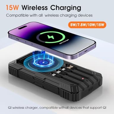 BLASOUL Solar Charger 49800mAh Power Bank - Wireless Portable Phone Charger with 4 Built-in Cable,22.5W Fast Charging Battery Pack USB C in/Output for All Cell Phone iPhone,Galaxy,Android,Etc(Black) - Image 3