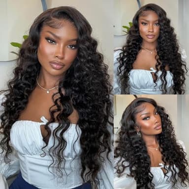 MEIMEI 32 Inch 13x6 Loose Wave Lace Front Wigs Human Hair 200 Density 15A Loose Deep Wave Lace Front Wigs Human Hair Pre Plucked Glueless HD Transparent Lace Frontal Wig Pre Plucked with Baby Hair - Image 1