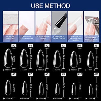 UNA GELLA Almond Fake Gel Nail Tips, 216pcs Medium Almond Pre Shaped Nails Tips for Long-Lasting Acrylic Nails, Perfect for DIY At Home French Style Nail Salon 12 Sizes - Image 6