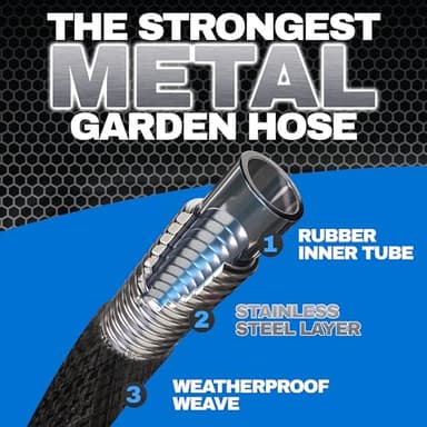 HYDROSTEEL 100 Ft Metal Garden Hose with Sprayer Nozzle, Indestructible 3-Layer Stainless Steel Heavy Duty Water Hose 100 Ft x 5/8 in. Kink Free Design Will Not Kink, Flexible, NON Expandable, 500 PSI - Image 2