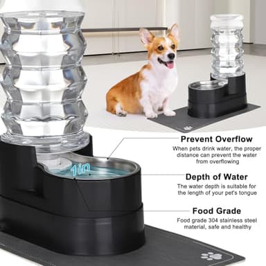 RIZZARI Large Water Dispenser for Dogs: 8L Gravity Black Automatic Stainless Steel Waterer - 100% BPA Free - Raised Pet Feeder for 20-42 LB Senior Dogs with Joint Pain in Bedroom Garden - Image 5