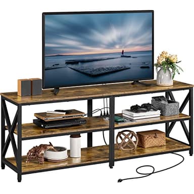 Yaheetech TV Stand with Power Outlet, Entertainment Center for 65 70 Inch TV, 3 Tiers Vintage TV Console Table for Living Room, Media Console with Shelves, Rustic Brown - Image 1