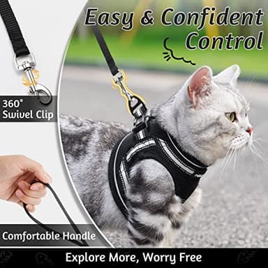 rabbitgoo Cat Harness and Leash Set for Walking Escape Proof, Adjustable Soft Kittens Vest with Reflective Strip for Cats, Comfortable Outdoor Vest, Black, M - Image 5