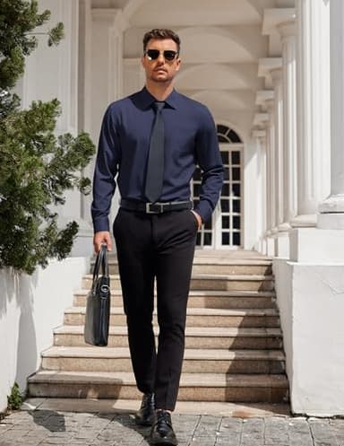 COOFANDY Mens Button Down Shirt Long Sleeve Untucked Shirts Wrinkle Free Formal Casual Shirt Blue Purple - Image 4