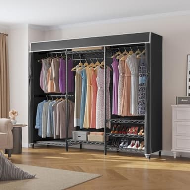 VIPEK V5C Heavy Duty Covered Clothes Rack Portable Closet Rack, Black Metal Clothing Rack with Black Upgarded Polyester Cover Cover, Adjustable Custom Freestanding Closet Wardrobe, Max Load 800LBS - Image 2