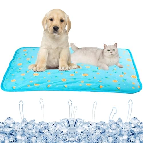 SEIS Dog Ice Pad Ice Silk Cats Kennel Mat Pet Cooling Pad Summer Cool Bamboo Mat Breathable Pad (Blue Fruit, L - Image 1
