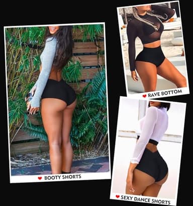 Women's Booty Shorts-High Waist V Back Yoga Shorts- Spandex Dance Hot Pants Butt Lifting Rave Bottoms Black - Image 2
