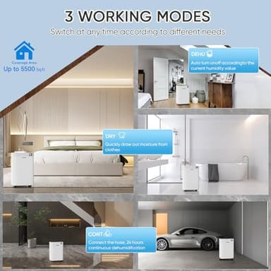 VOVGUU 5500 Sq.Ft 75 Pints Dehumidifier for Basement and Home with Drain Hose & 1.43 Gal Water Tank, 3 Smart Modes, Humidity Control, Auto Defrost, 24H Timer- Energy Star Dehumidifer for Large Room - Image 8