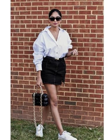 Vetinee Denim Skirt with Shorts Womens Jean Skorts High Waisted Black Skort Soft Black X-Large Fits Size 16 / Size 18 - Image 6