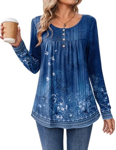 Zeagoo Casual Dressy Tunic Tops for Women Button Down Love Printed Blouse Lightweight Flowy Fall Shirt - Image 2