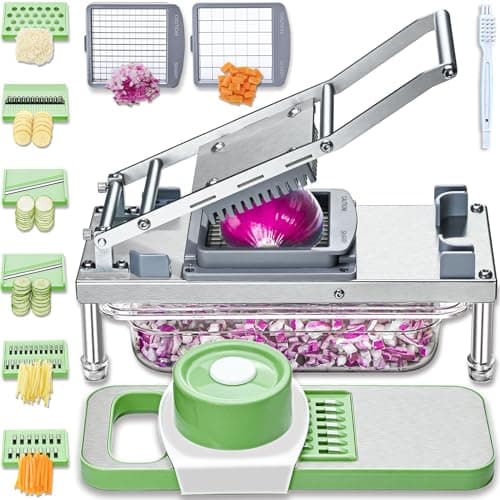 All-in-1 Vegetable Chopper with 8 Blades - Mandoline Slicer-Pro Food Chopper with Container - Veggie Salad Onion Chopper - Potato Dicer French Fry Cutter - Cheese Grater - Stainless Steel material - Image 1