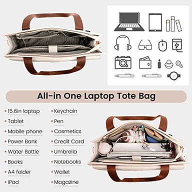 LOVEVOOK Laptop Tote for Women - 15.6 Inch Professional Leather Computer Briefcase with Waterproof Handbag Shoulder Bag Large Capacity Business Teacher Office Crossbody Purse - Image 3