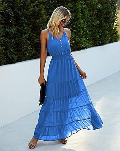 PRETTYGARDEN Women's 2026 Summer Maxi Dress Spaghetti Strap Sleeveless High Waist Beach Vacation Long Sundresses - Image 4