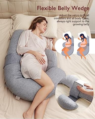 Momcozy Pregnancy Pillows, Original F Shaped, with Air Layer Cover, Grey - Image 5