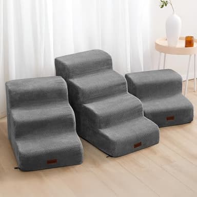 Deconovo Pet Stairs for Small & Elderly Dogs Cats 4-Step Dog Ramp Non-Slip Surface, Soft Washable Cover, Portable for Couch & Bed Use –Ideal for Senior Pets, Compact Storage Friendly, 19.7" H Ash Gray - Image 7