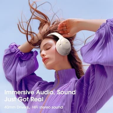 YUMONDEAR Bluetooth Headphones Over Ear, 80H Playtime Wireless Headphone with 3 EQ Modes, Built-in Mic, Deep Bass, HiFi Stereo Foldable Wireless Headset for iPhone PC Travel Workout (Light Gray) - Image 6