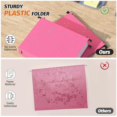 Shutex Extra Capacity Plastic Hanging File Folder,12 Pack Reinforced Hang Folders Letter Size,Heavy Duty 2 Inch Expansion,Filing Cabinet Folders,for Bulk Files, Medical Charts,Assorted Colors - Image 2