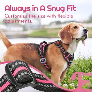 Eagloo Dog Harness for Large Dogs, Easy Wearing with 3 Buckles, Adjustable No Pull Pet Harness with 2 Rings for Walking, No Chock Reflective Soft Padded Vest with Control Handle, Pink & Black, XL - Image 7