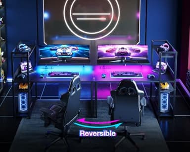 ODK Reversible Gaming Desk LED Lights, 40 Inch Computer Desk with Storage Shelves & Monitor Stand, Study Table for Home Office, Small Space Bedroom, Carbon Fiber Black - Image 5