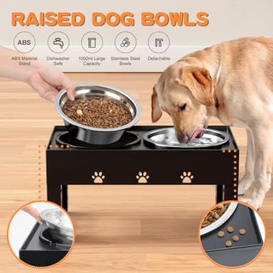 LAKIPETN Elevated Dog Bowls with 2 Stainless Steel Bowls, Raised Dog Food Bowl Stand 5 Height Adjustable (3.1", 9", 10", 11", 12") Non-Slip Feeder Station Set for Medium and Large Dogs - Black - Image 8