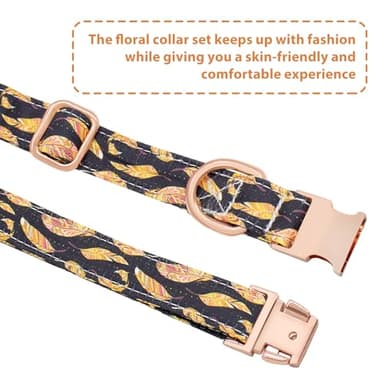 HSIGIO Dog Collar and Leash Set Adjustable Girls Puppy Floral Collars with Bow Tie for Small Medium Large Dogs(L, Feather) - Image 4