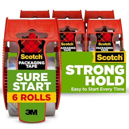 Scotch Sure Start Shipping Packaging Tape, 1.88" x 22.2 yd, Designed for Packing, Shipping and Mailing, Quiet Unwind, No Splitting or Tearing, 1.5" Core, Clear, 6 Dispensered Rolls (145-6) - Image 1