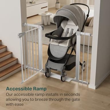 Cumbor 29.7-46" Baby Gate for Stairs, Mom's Choice Awards Winner - Auto Close Dog Gate for House, Easy Install Pressure Mounted for Doorways, Easy Walk Thru Wide Safety for Pets, Silver - Image 6