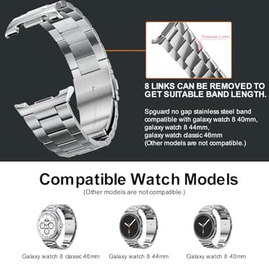 Metal Band Compatible with Samsung Galaxy Watch 8 40mm/44mm/Classic 46mm 2025,No Gap Business Stainless Steel Strap for Galaxy Watch8 Men Women,NOT for Other Models(Silver) - Image 2