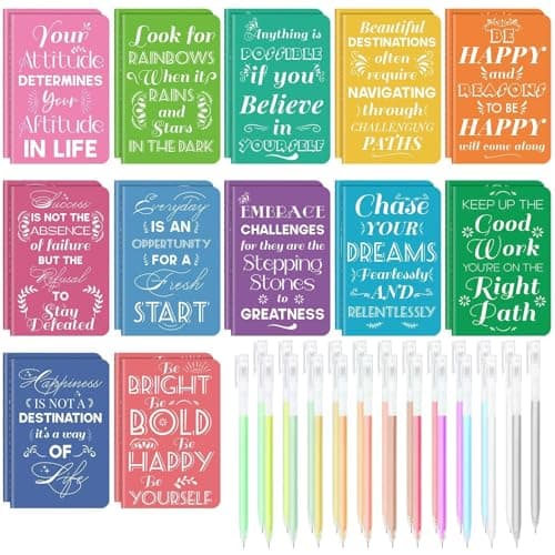 24 Pcs Mini Inspirational Notebooks Bulk with 24 Pcs Colorful Pens, Small Pocket Journal Notepads Set, Motivational Bulk Gifts for Women Men Teacher Student Kids, Fun Mother's Day Gift B,3.5"x5.5" - Image 1