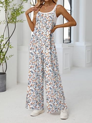 ATOG Women's Summer Jumpsuits Boho Wide Leg Overalls Casual Floral Print Rompers Beach Outfits with Pockets(Floral Yellow,X-Large) - Image 2
