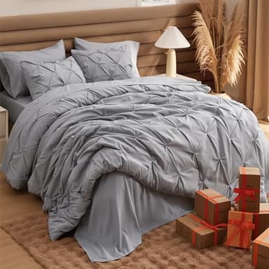 Bedsure King Size Comforter Set - Bedding Sets King 7 Pieces, Pintuck Bed in a Bag Grey Bed Set with Comforter, Sheets, Pillowcases & Shams - Image 7
