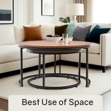 Otterease Nesting Tables Set of 2, 31.5" Round Coffee Table, Small Nesting Coffee Table with Adjustable Non-Slip Fee, Wood Grain Top Nesting Tables for Living Room, Bedroom (Wood Grain Brown) - Image 6