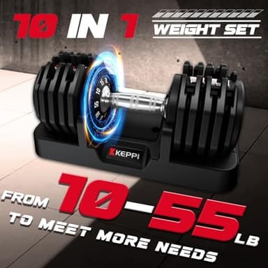Keppi Adjustable Dumbbells Set-25lb/40lb/55lb/60lb, Anti-Slip Metal Fast Adjust Weight Handle, Exercise & Fitness for Full Body Workout - Adjustable Dumbbell Series - Image 3