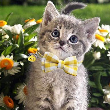STMK 2 Pack Easter Plaid Cat Collars with Bow Tie Bell, Breakaway Adjustable Cat Kitten Plaid Collars with Bowtie Bell Bunny Chick for Cats Kittens (Pink & Yellow) - Image 6