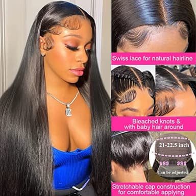 Dasollak 13x6 Straight Lace Front Wigs - Human Hair HD Transparent Lace Frontal Wigs for Black Woman - Brazilian Lace Frontal Wigs - Glueless Wigs - Pre Plucked Natural Color - 24 Inch - Image 2