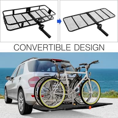 PINGDIR Folding Hitch Mount Cargo Carrier Hitch Rack Basket 60"*21.5"*6" Hauling Weight Capacity of 500 Lbs, Waterproof Cargo Bag 58" 19" 24", with Hitch Stabilizer,Cargo Net and Ratchet Straps - Image 4