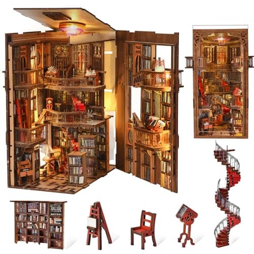 MiniCity Book Nook Kit, DIY Miniature Dollhouse Booknook Kit, 3D Wooden Puzzle Bookend Bookshelf Insert Decor with LED Light for Teens and Adults (Abbey Library) - Image 1