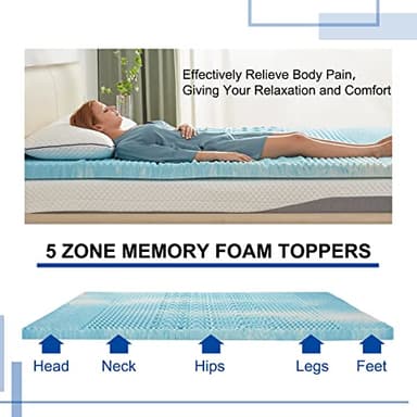 SINWEEK 2 Inch Mattress Topper 5-Zone Memory Foam Mattress Topper Pressure Relief Soft Mattress Pad, CertiPUR-US Certified, Twin Size Blue - Image 6