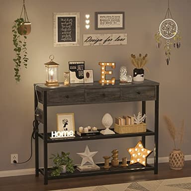 Ecoprsio 47'' Entryway Table with Outlets and USB Ports, Console Table with 3 Drawers, Sofa Table Narrow Long with Storage Shelves for Living Room, Couch, Hallway, Foyer, Kitchen Counter, Grey - Image 6