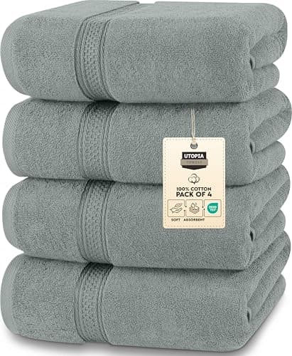 Utopia Towels 4 Pack Premium Bath Towels Set, 27 by 54 Inches, 100% Ring Spun Cotton 600GSM, Lightweight and Highly Absorbent Quick Drying Towels, Perfect for Daily Use, Cool Grey - Image 1