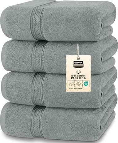 Utopia Towels 4 Pack Premium Bath Towels Set, 27 by 54 Inches, 100% Ring Spun Cotton 600GSM, Lightweight and Highly Absorbent Quick Drying Towels, Perfect for Daily Use, Cool Grey - Image 1