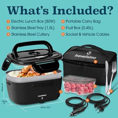TRAVELISIMO Electric Lunch Box for Adults, 80W Heated Lunch Box 1.5L Stainless Steel Portable Food Warmer, 12/24/110V Lonchera Electrica Portatil for Travel & Work, Loncheras para Hombres de Trabajo - Image 6