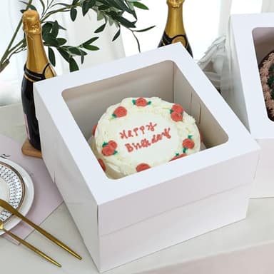 Moretoes 5pcs Cake Boxes, 12x12x8 Inch White Bakery Box with Window, Large Baking Boxes, Square Cake Box for Multi-Layer Cakes, Pastries, Cake Decorating Supplies - Image 6